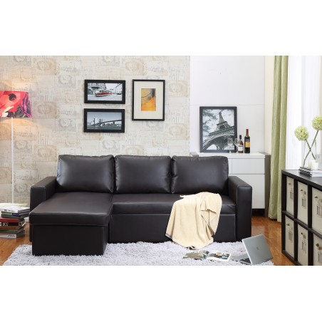 Georgetown  Bi-Cast Leather 2-Pieces Sectional Sofa Bed with Storage in Brown