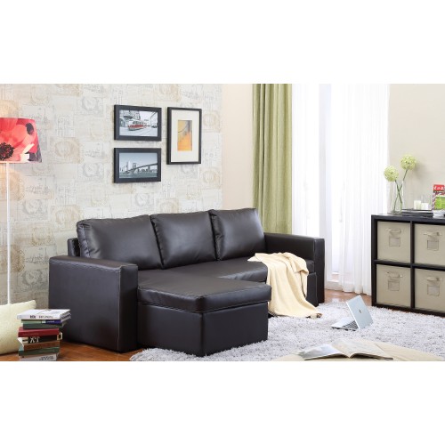 Georgetown  Bi-Cast Leather 2-Pieces Sectional Sofa Bed with Storage in Brown