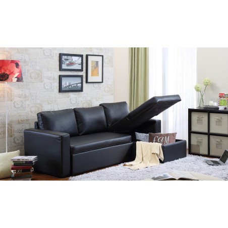 Georgetown  Bi-Cast Leather 2-Pieces Sectional Sofa Bed with Storage in Black