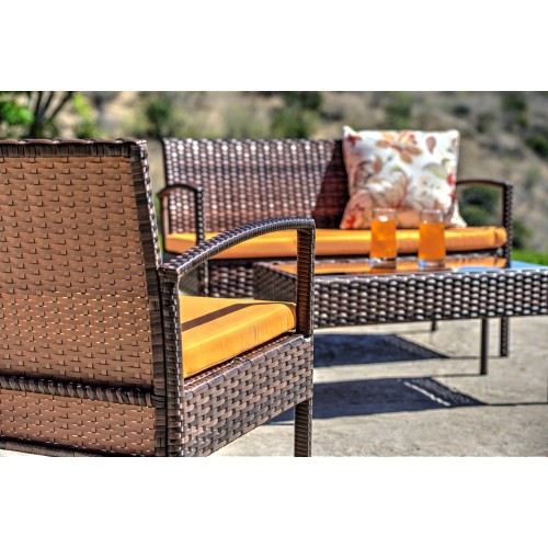 Teaset Four-Piece Patio Conversation Set with Orange Cushions