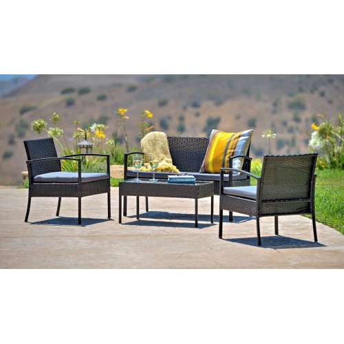 Teaset Four-Piece Patio Conversation Set with Dark Grey Cushions