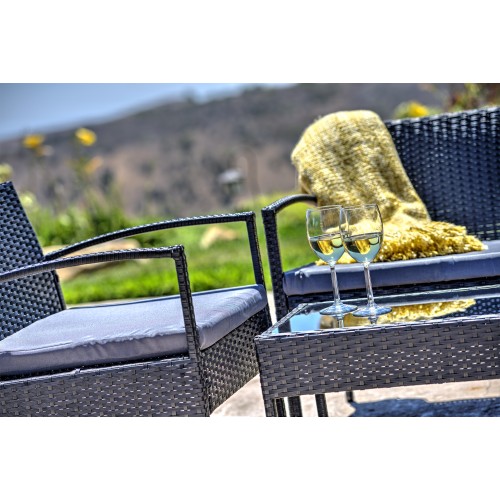 Teaset Four-Piece Patio Conversation Set with Dark Grey Cushions