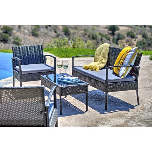 Teaset Four-Piece Patio Conversation Set with Dark Grey Cushions