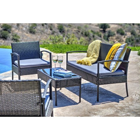 Teaset Four-Piece Patio Conversation Set with Dark Grey Cushions