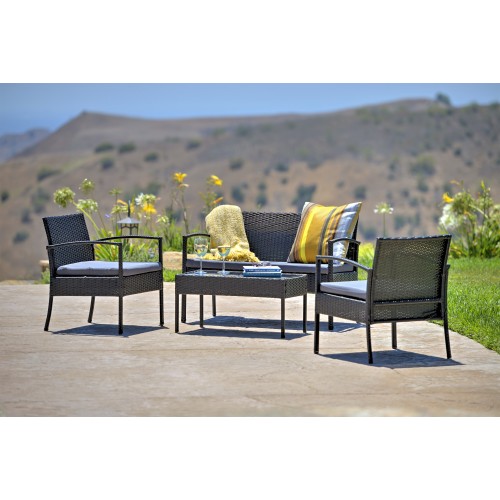 Teaset Four-Piece Patio Conversation Set with Dark Grey Cushions