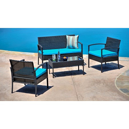 Teaset Four-Piece Patio Conversation Set with Blue Cushions