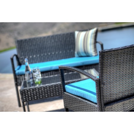 Teaset Four-Piece Patio Conversation Set with Blue Cushions