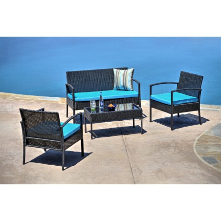 Teaset Four-Piece Patio Conversation Set with Blue Cushions