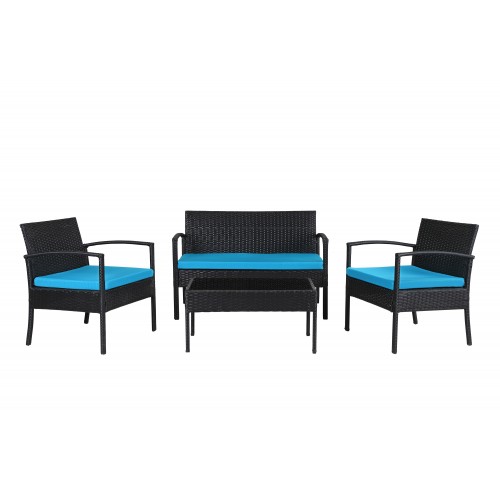 Teaset Four-Piece Patio Conversation Set with Blue Cushions