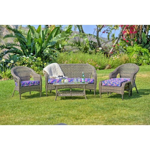 St. James 5-Piece All-Weather Wicker Patio Seating Set With Flower Cushions
