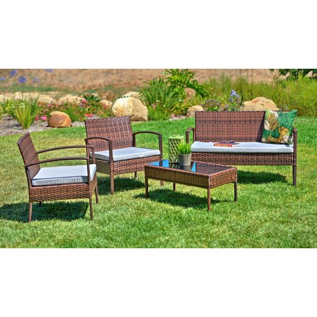 Teaset Four-Piece Patio Conversation Set with Grey Cushions