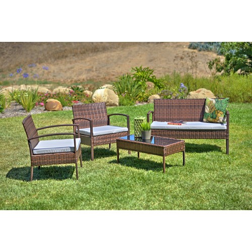 Teaset Four-Piece Patio Conversation Set with Grey Cushions