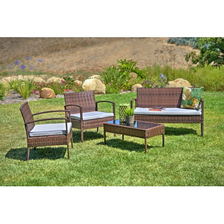 Teaset Four-Piece Patio Conversation Set with Grey Cushions