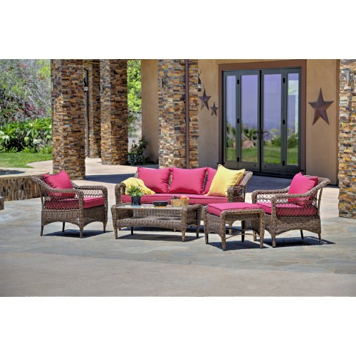 Romana 5-Piece All-Weather Wicker Patio Seating set with Red Cushions