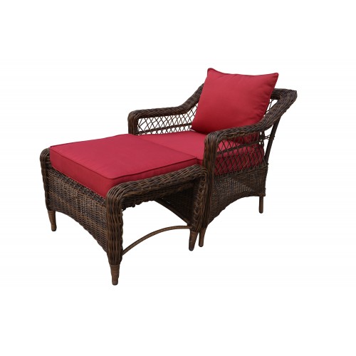 Romana 5-Piece All-Weather Wicker Patio Seating set with Red Cushions