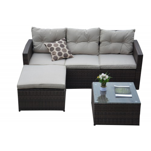 Rio-3 Piece Dark Brown All Weather Wicker Conversation set with Storage and Tan Color Cushions