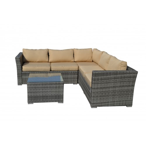 Mirge 4-Piece All-Weather Grey Wicker Patio Seating Set with Beige Cushions