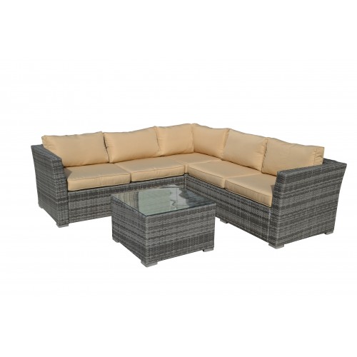 Mirge 4-Piece All-Weather Grey Wicker Patio Seating Set with Beige Cushions
