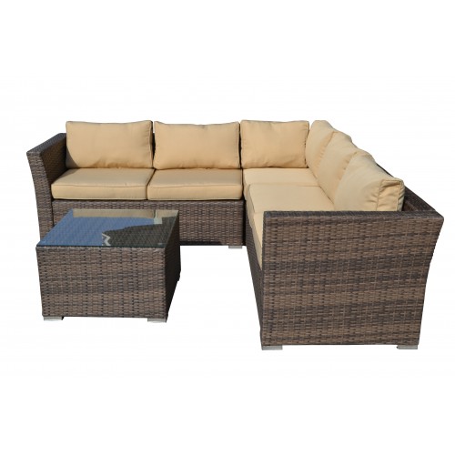 Mirge 4-Piece All-Weather Dark Brown Wicker Patio Seating Set With Beige Cushions