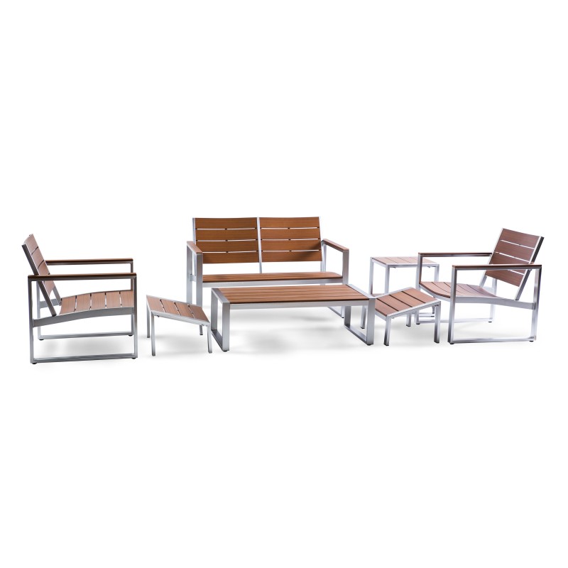 Liberty 7-Piece All-Weather Brown Color Engineer Plywood Patio Seating Set 