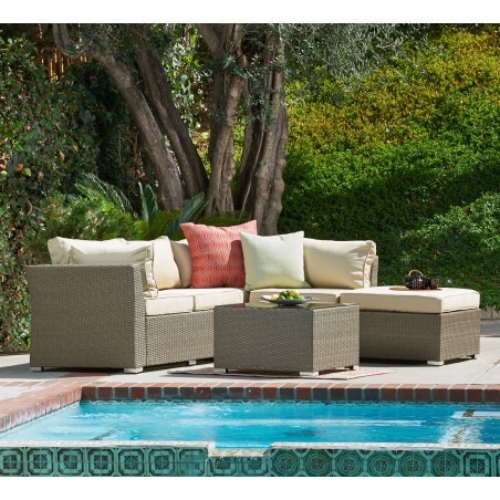 Jicaro 5 Pieces Outdoor Wicker Sectional Sofa Set - Natural Rustic Light Brown