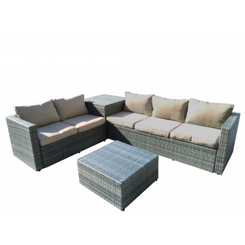 Gran Melia 4-Piece All-Weather Greyt Wicker Patio Seating Set With Storage and Beige Cushions