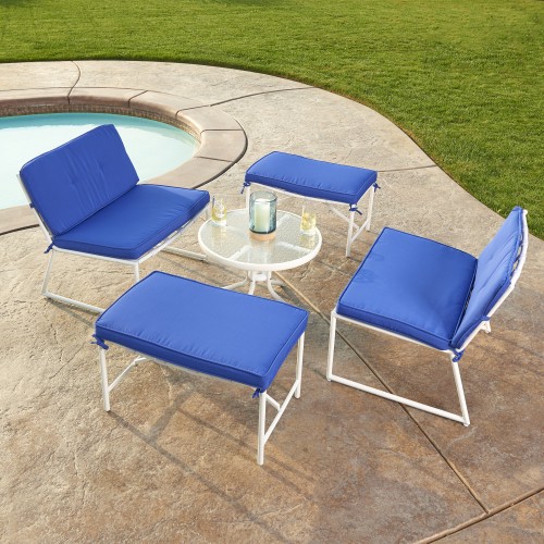 Della 5-piece Patio Conversation Set with Blue Cushion