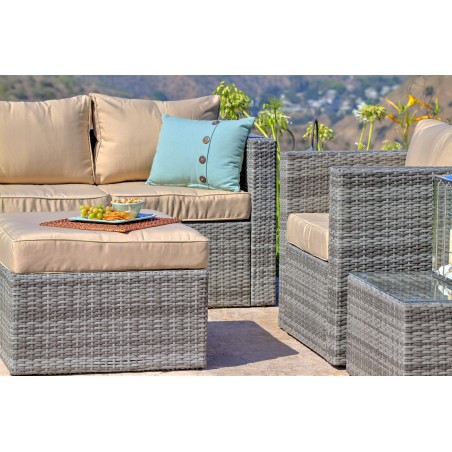 Caribe 4-Piece All Weather Grey Wicker Patio Seating Set with Beige Cushions