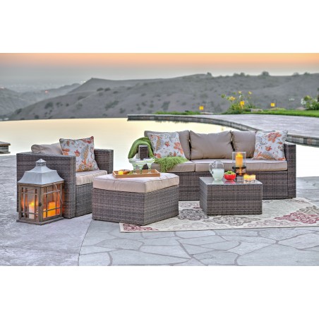 Caribe 4-Piece All Weather Dark Brown Wicker Patio Seating Set with Beige Cushions