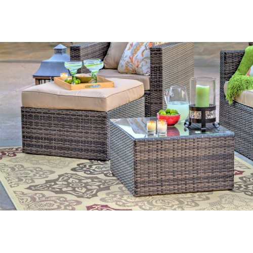 Caribe 4-Piece All Weather Dark Brown Wicker Patio Seating Set with Beige Cushions