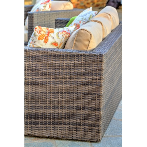 Caribe 4-Piece All Weather Dark Brown Wicker Patio Seating Set with Beige Cushions