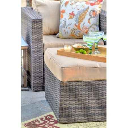 Caribe 4-Piece All Weather Dark Brown Wicker Patio Seating Set with Beige Cushions