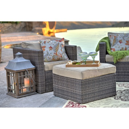 Caribe 4-Piece All Weather Dark Brown Wicker Patio Seating Set with Beige Cushions