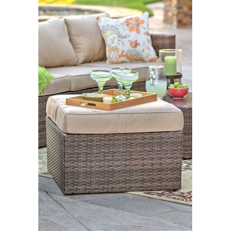 Caribe 4-Piece All Weather Dark Brown Wicker Patio Seating Set with Beige Cushions