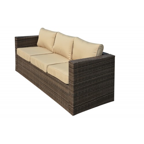 Caribe 4-Piece All Weather Dark Brown Wicker Patio Seating Set with Beige Cushions