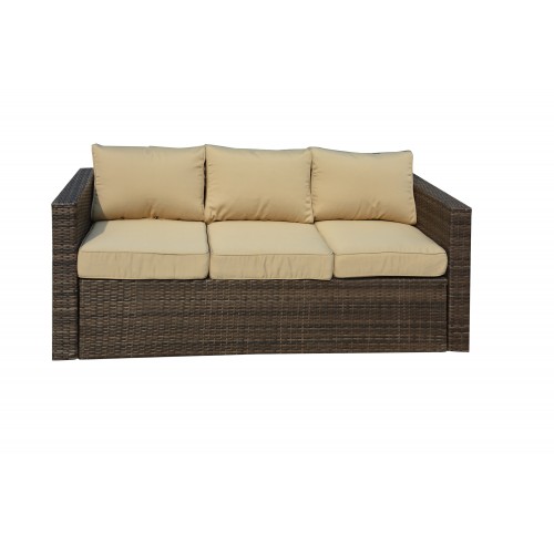 Caribe 4-Piece All Weather Dark Brown Wicker Patio Seating Set with Beige Cushions