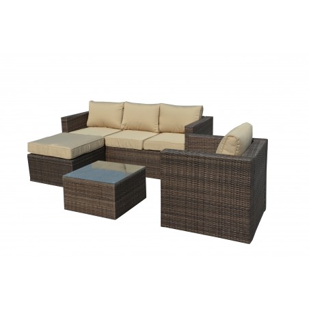 Caribe 4-Piece All Weather Dark Brown Wicker Patio Seating Set with Beige Cushions