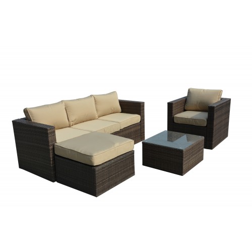 Caribe 4-Piece All Weather Dark Brown Wicker Patio Seating Set with Beige Cushions