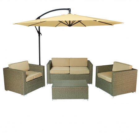 Cane Garden 5 Pieces Outdoor Wicker Conversation Set - Natural Rustic Light Brown