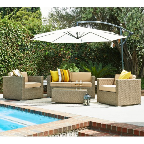 Cane Garden 5 Pieces Outdoor Wicker Conversation Set - Natural Rustic Light Brown