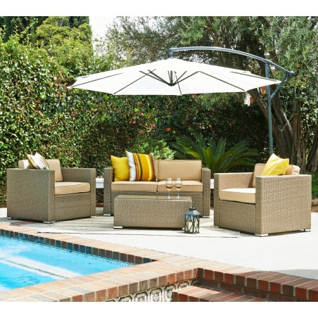 Cane Garden 5 Pieces Outdoor Wicker Conversation Set - Natural Rustic Light Brown