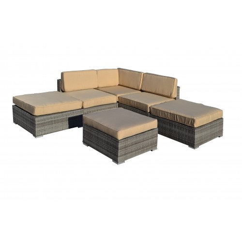 Barton 6-Piece All-Weather Grey Wicker Patio Sectional Sofa set With Beige Cushions