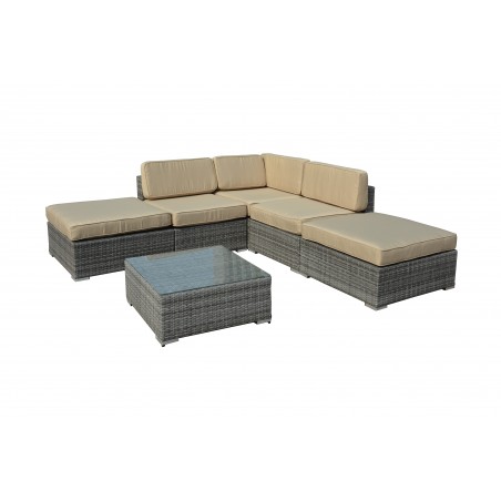 Barton 6-Piece All-Weather Grey Wicker Patio Sectional Sofa set With Beige Cushions