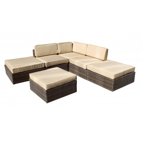 Barton 6-Piece All-Weather Dark Brown Wicker Patio Sectional Sofa set With Beige Cushions