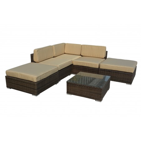 Barton 6-Piece All-Weather Dark Brown Wicker Patio Sectional Sofa set With Beige Cushions