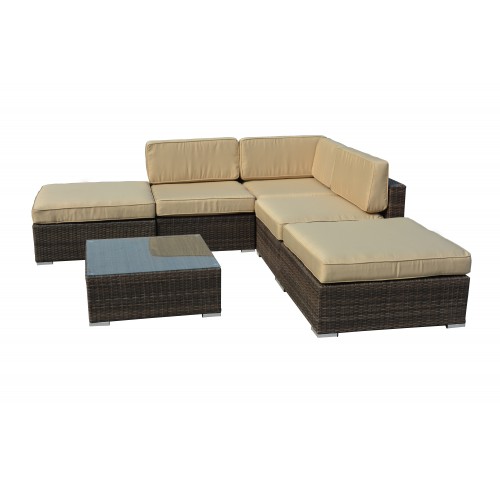 Barton 6-Piece All-Weather Dark Brown Wicker Patio Sectional Sofa set With Beige Cushions