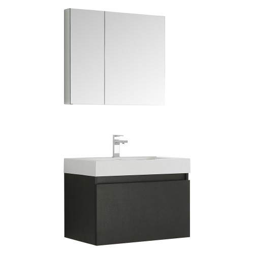 Fresca Mezzo 30 Black Wall Hung Modern Bathroom Vanity w/ Medicine Cabinet