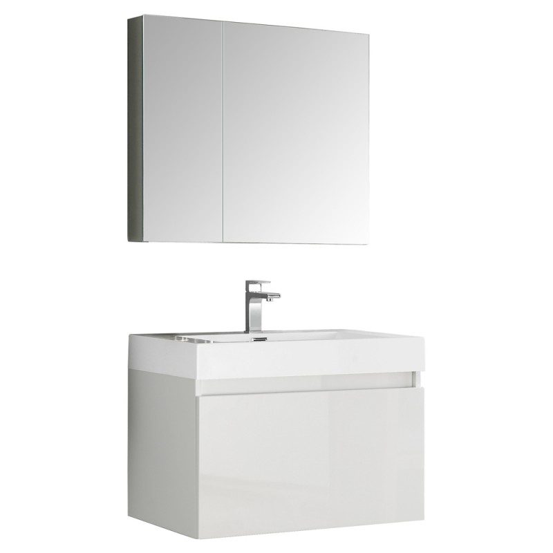 Fresca Mezzo 30 White Wall Hung Modern Bathroom Vanity w/ Medicine Cabinet