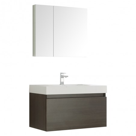 Fresca Mezzo 36 Gray Oak Wall Hung Modern Bathroom Vanity w/ Medicine Cabinet