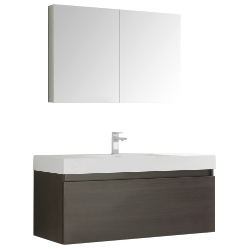 Fresca Mezzo 48 Gray Oak Wall Hung Modern Bathroom Vanity w/ Medicine Cabinet